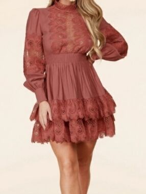 New With Tags L'ATISTE Elegant Pink Lace Dress Size M